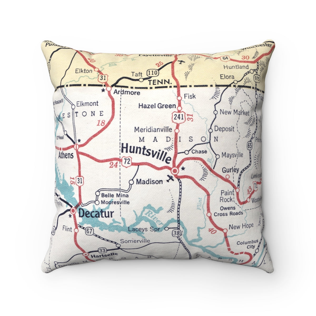 Huntsville Alabama vintage map pillow
