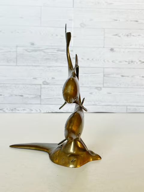 Mid-Century Modern Solid Brass Dolphin Statue