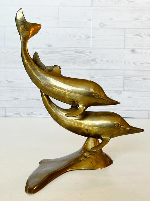 Mid-Century Modern Solid Brass Dolphin Statue