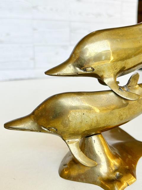 Mid-Century Modern Solid Brass Dolphin Statue