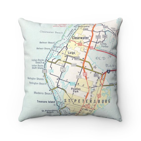 Indian Rocks Beach Florida vintage map pillow