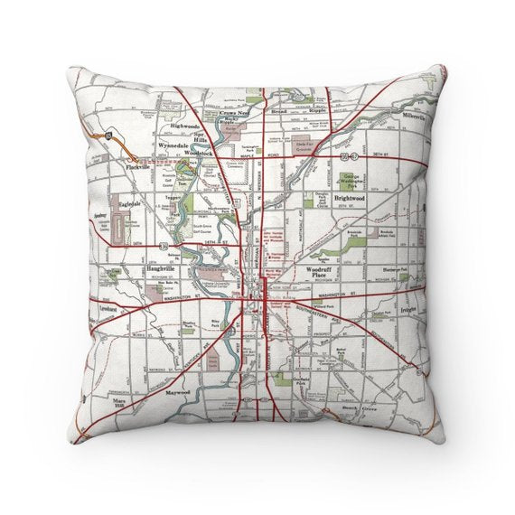 Indianapolis vintage map pillow