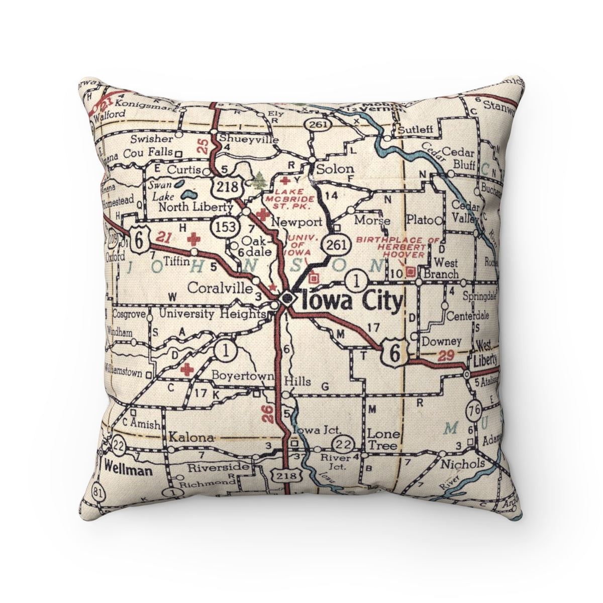 Iowa City vintage map pillow