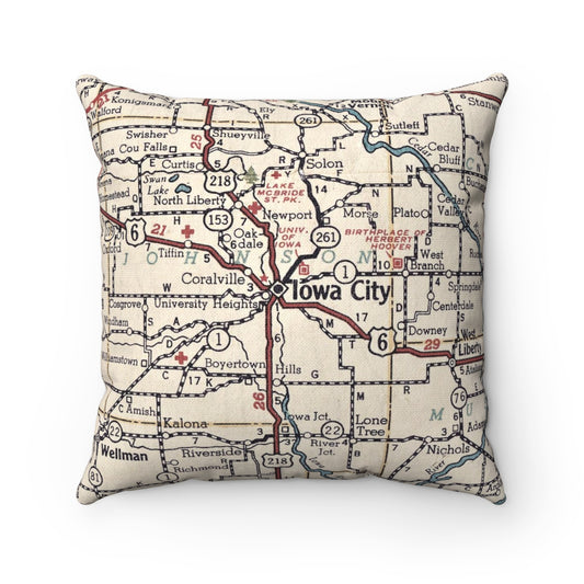 Iowa City vintage map pillow