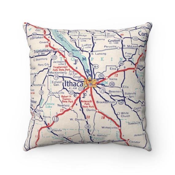 Ithaca New York vintage map pillow