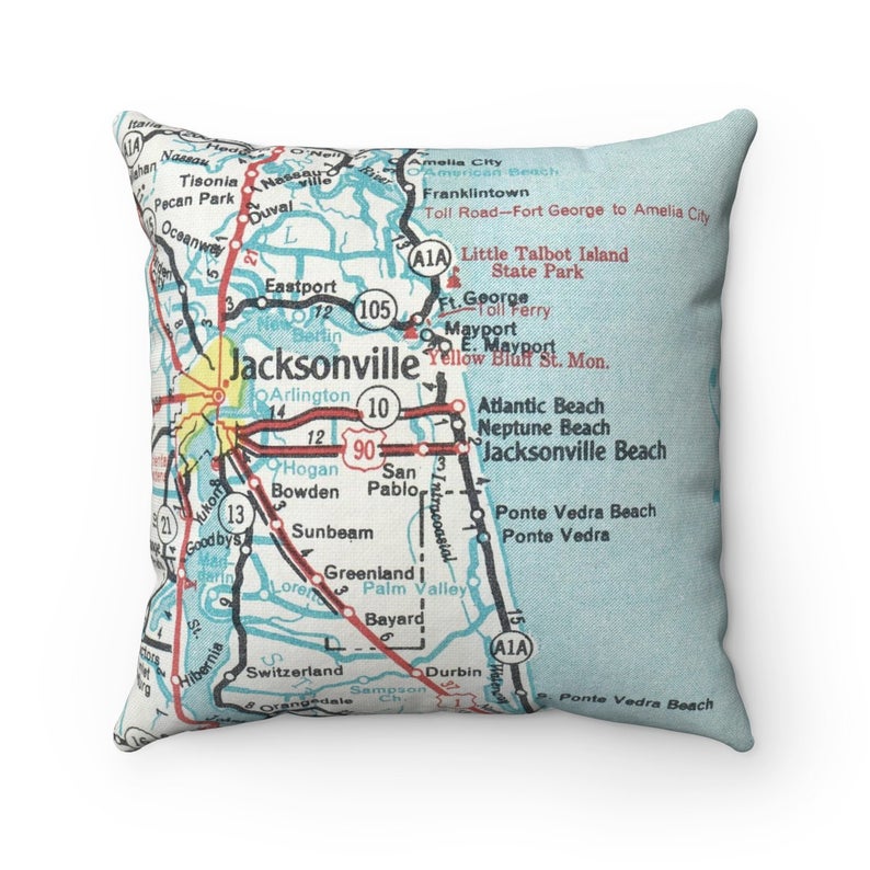 Jacksonville Beach Florida vintage map pillow