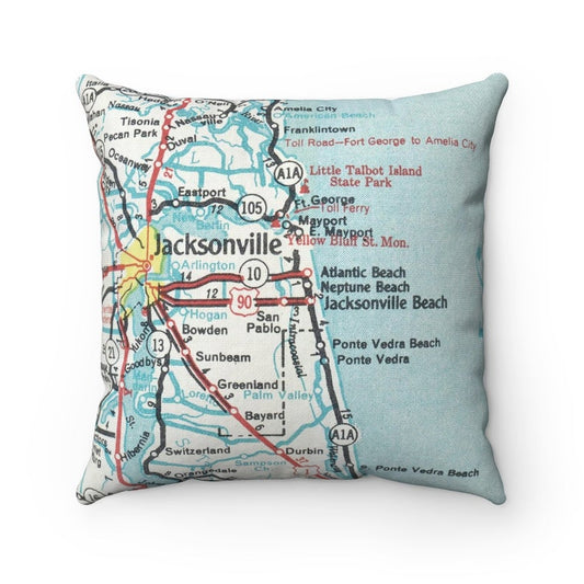 Jacksonville Beach Florida vintage map pillow