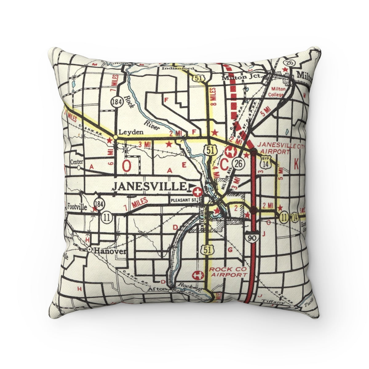 Janesville Wisconsin vintage map pillow