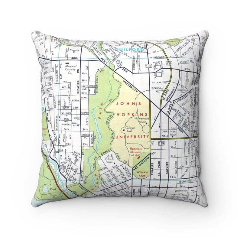Johns Hopkins University vintage map pillow