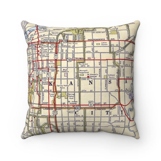 Kansas City Missouri vintage map pillow