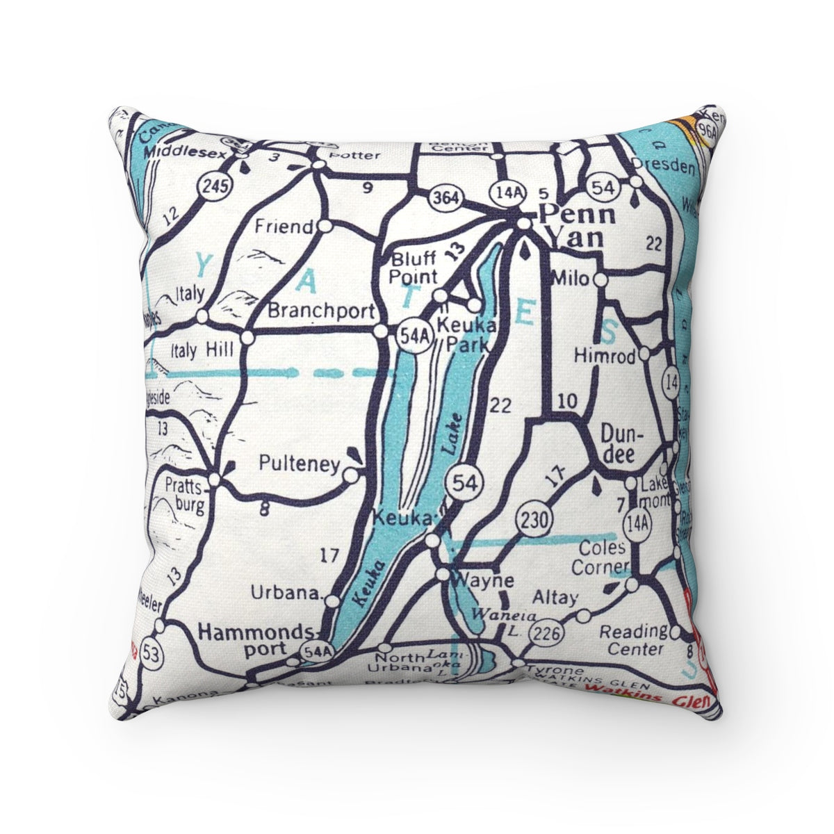 Keuka Lake New York vintage map pillow