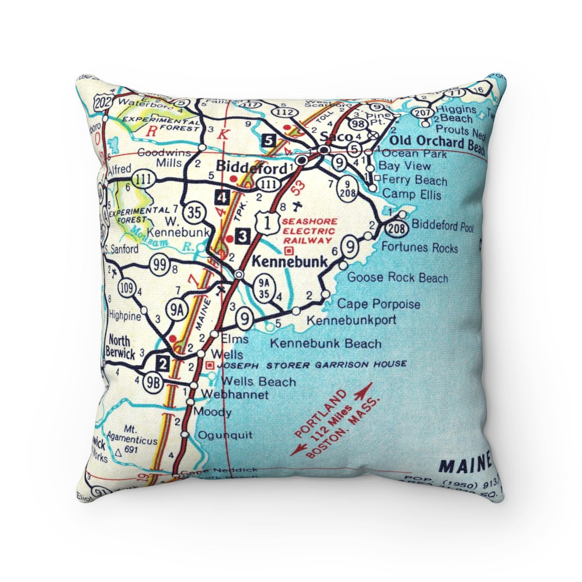 Kennebunkport Maine vintage map pillow
