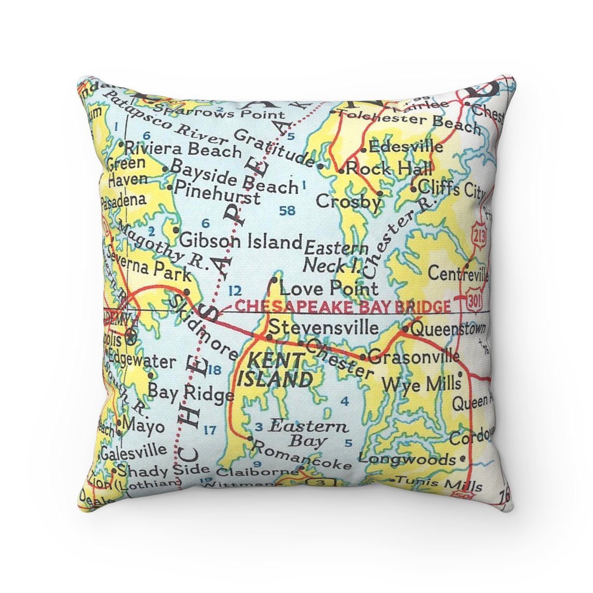 Kent Island Maryland vintage map pillow