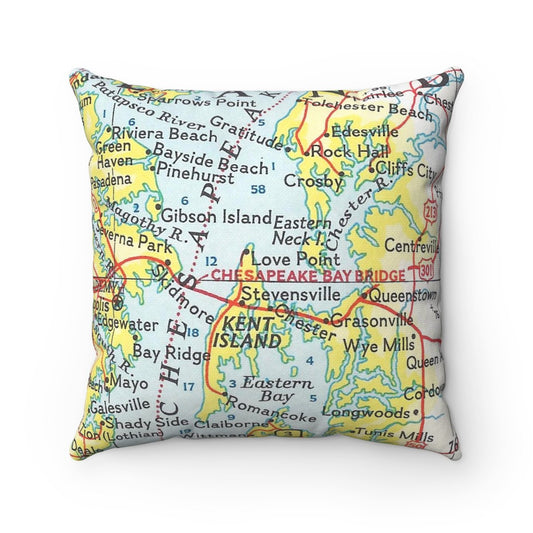Kent Island Maryland vintage map pillow
