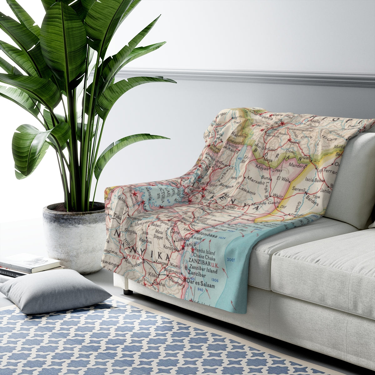 Kenya Map Sherpa Fleece Blanket | Cozy Travel Throw