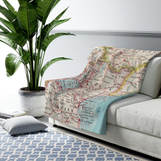 Kenya Map Sherpa Fleece Blanket | Cozy Travel Throw