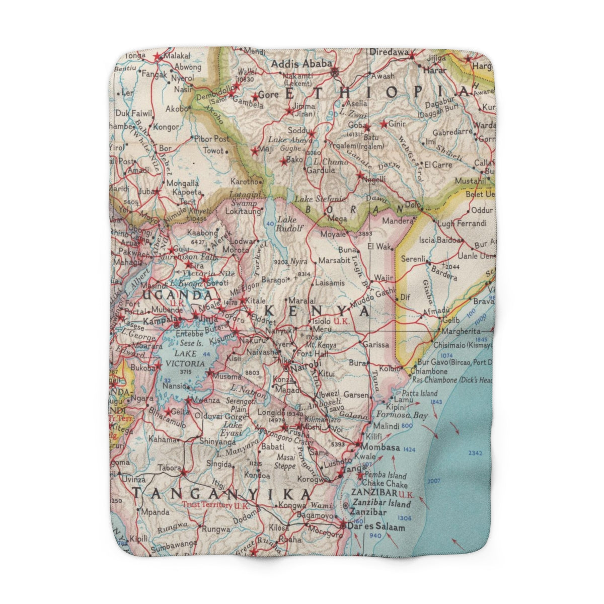 Kenya Map Sherpa Fleece Blanket | Cozy Travel Throw