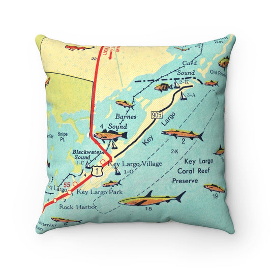 Key Largo Florida vintage map pillow