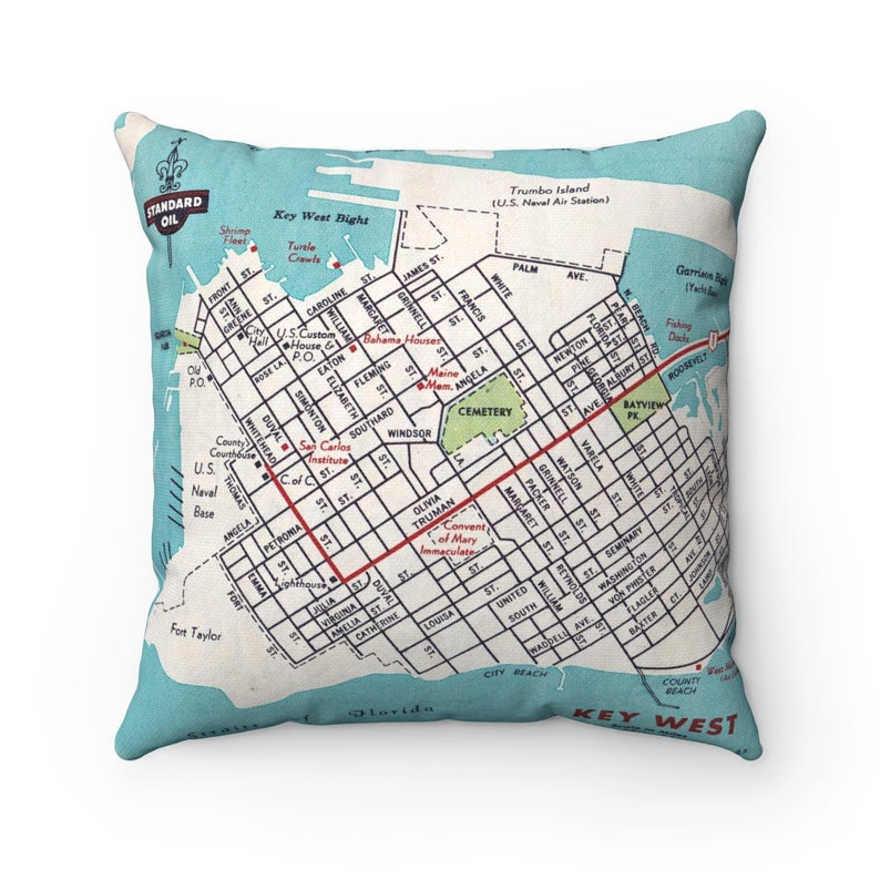 Key West Florida vintage map pillow