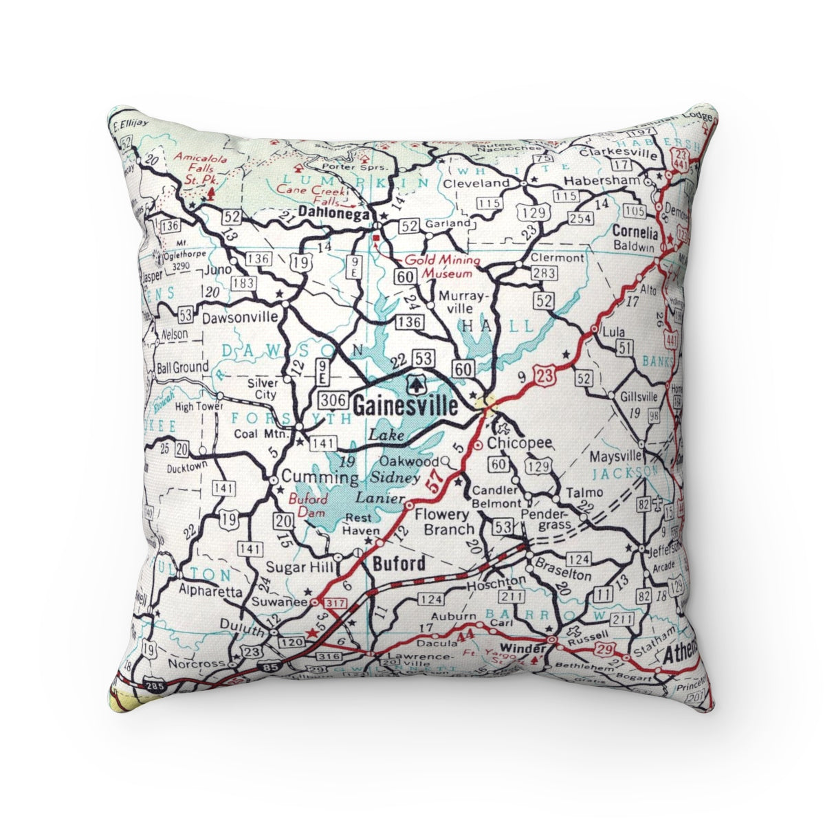 Lake Lanier Georgia vintage map pillow