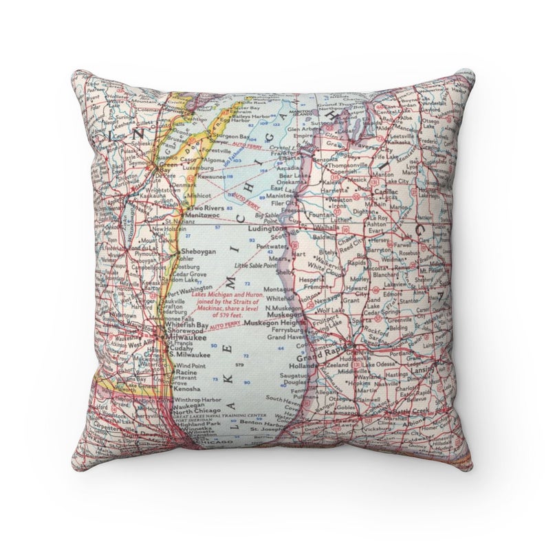 Lake Michigan vintage map pillow
