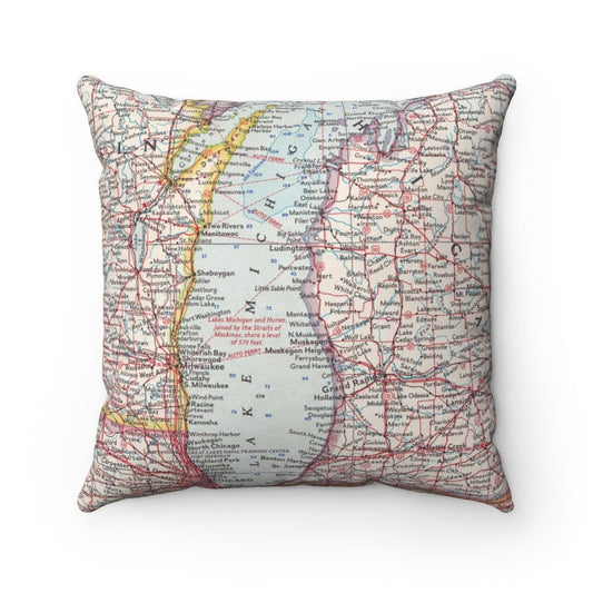 Lake Michigan vintage map pillow