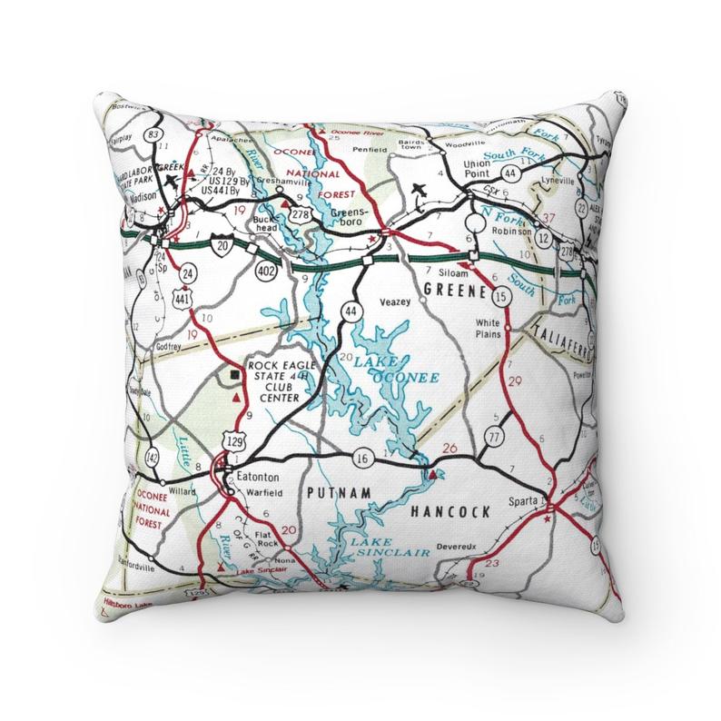 Lake Oconee vintage map pillow