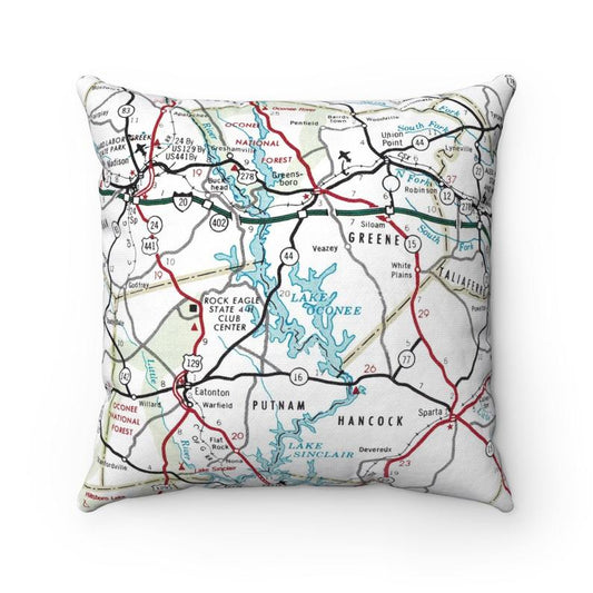 Lake Oconee vintage map pillow