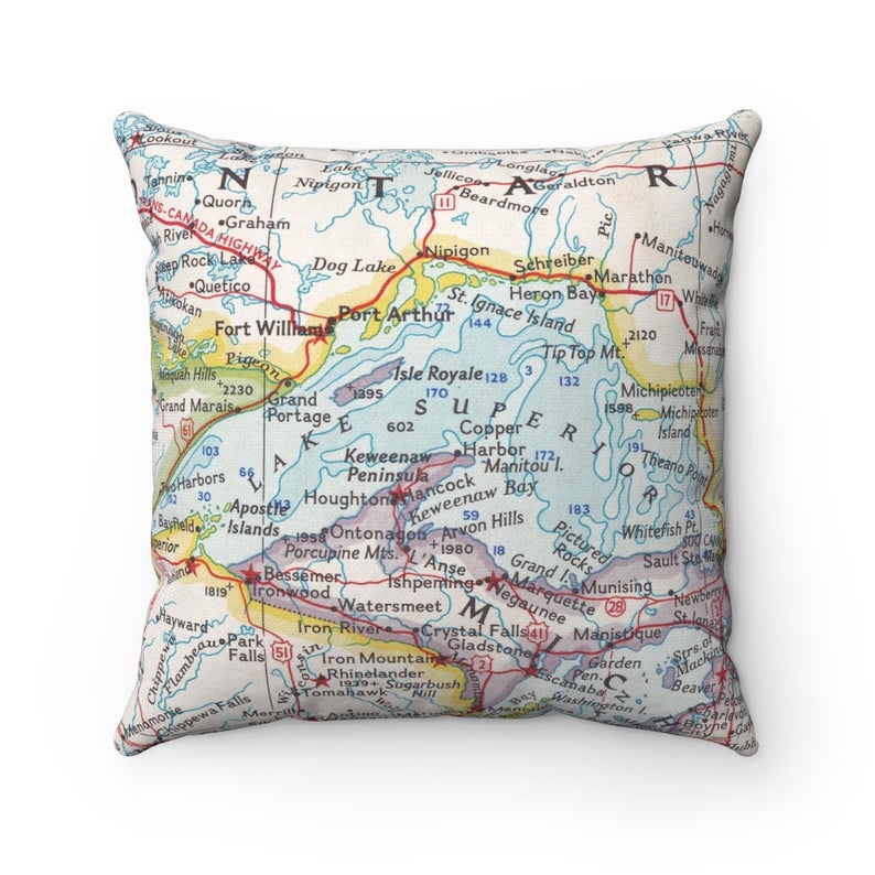 Lake Superior vintage map pillow