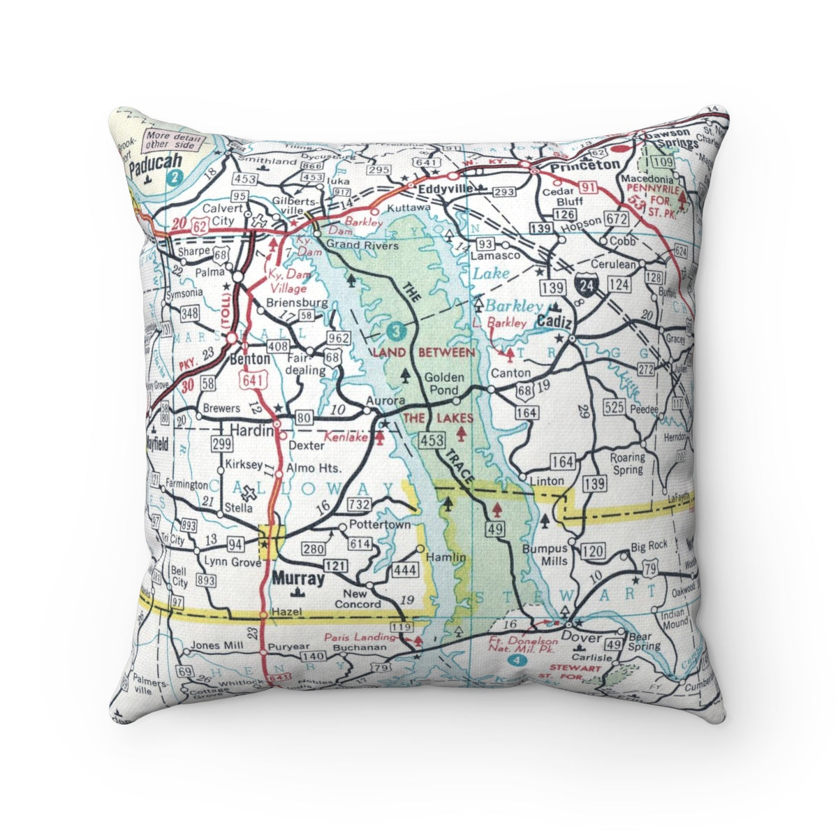Land Between the Lakes Kentucky vintage map pillow