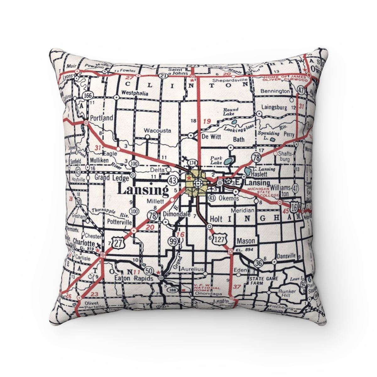 Lansing Michigan vintage map pillow