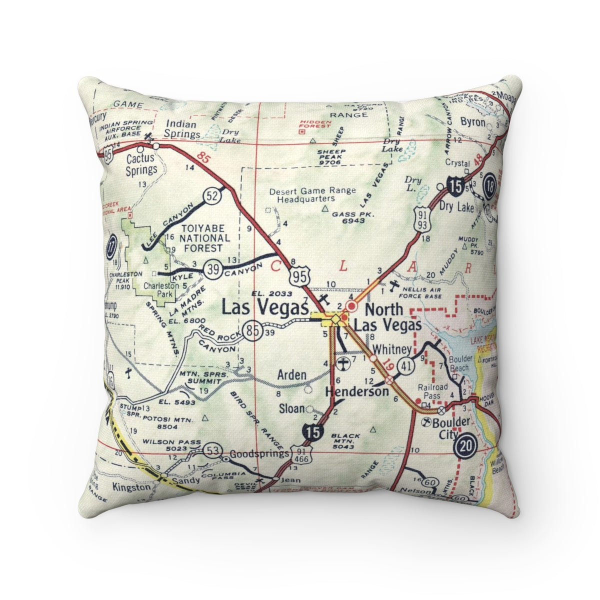 Las Vegas Nevada vintage map pillow
