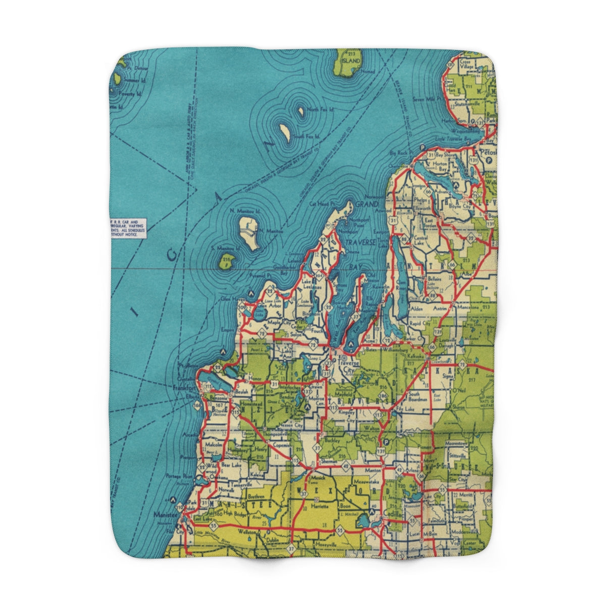 Leelanau, Michigan Map Sherpa Fleece Blanket | Cozy Travel Throw