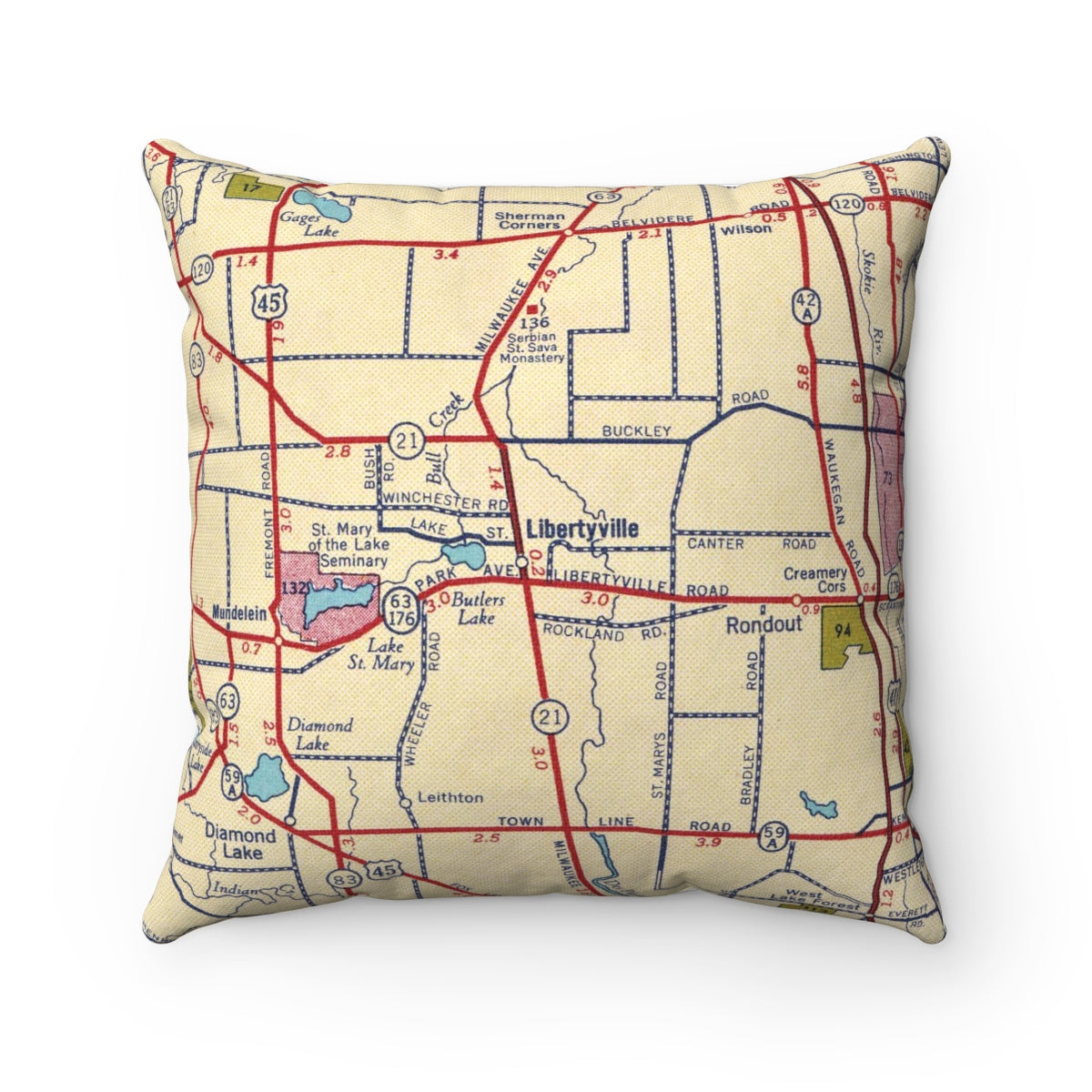 Libertyville Illinois vintage map pillow