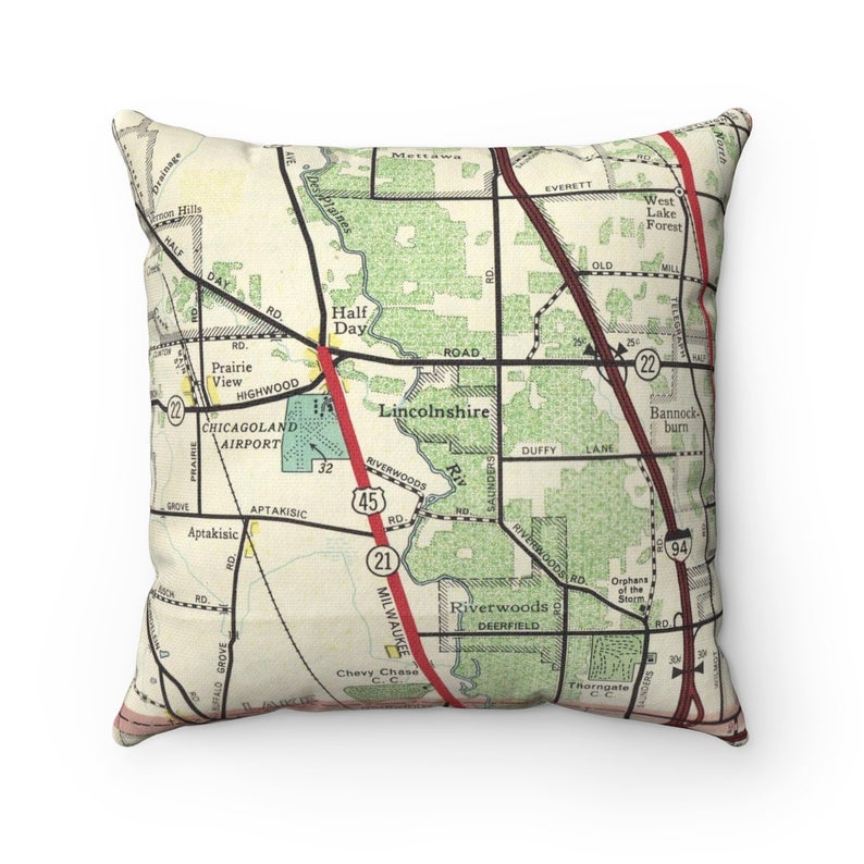 Lincolnshire Illinois vintage map pillow