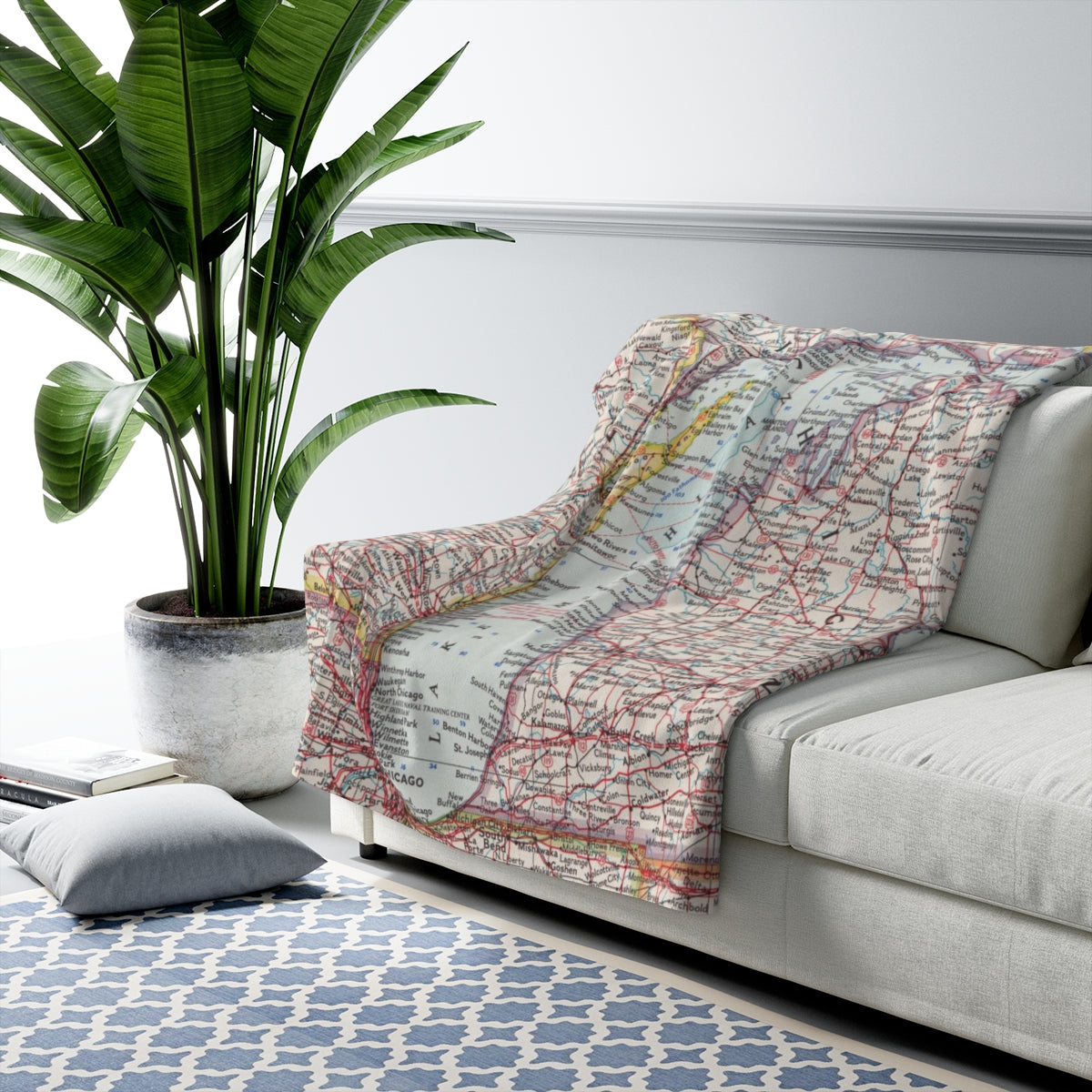Lake Michigan Map Sherpa Fleece Blanket | Cozy Travel Throw