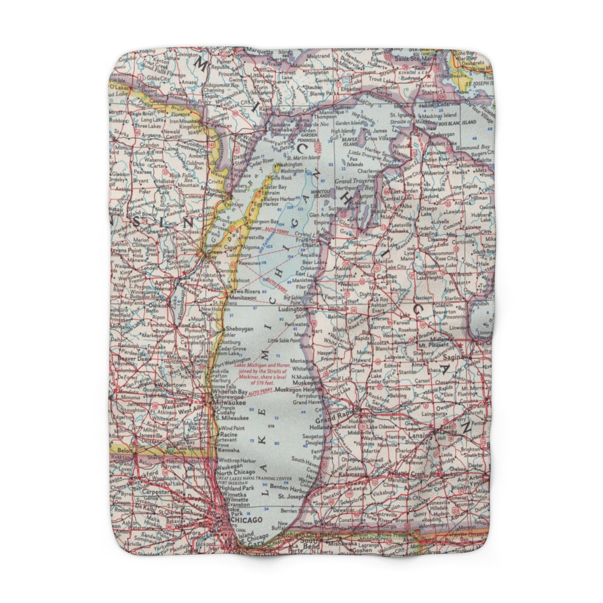 Lake Michigan Map Sherpa Fleece Blanket | Cozy Travel Throw