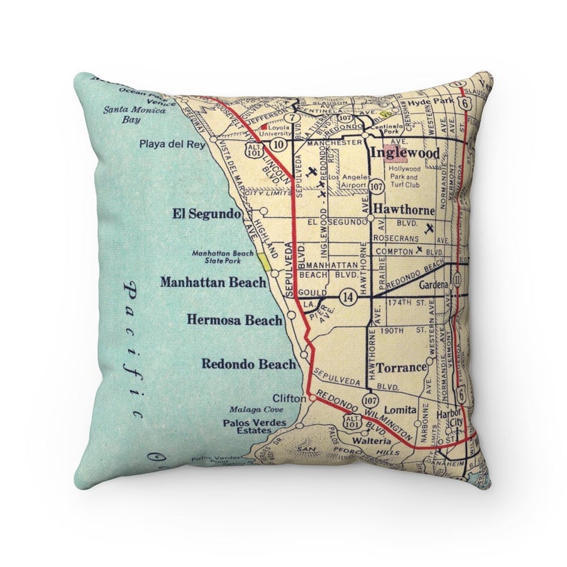 Manhattan Beach California vintage map pillow