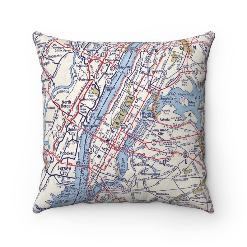 Manhattan New York vintage map pillow