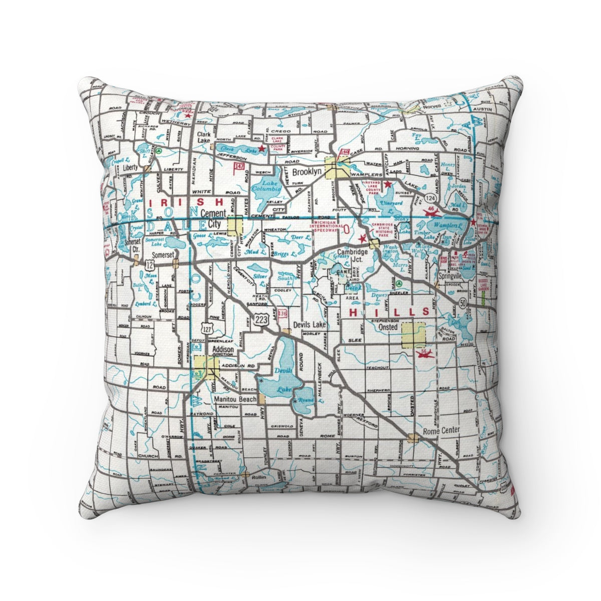 Manitou Beach Michigan vintage map pillow