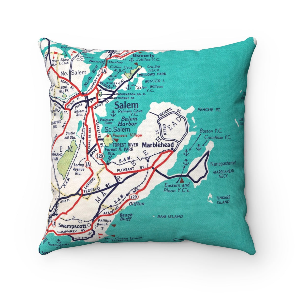 Marblehead Massachusetts vintage map pillow