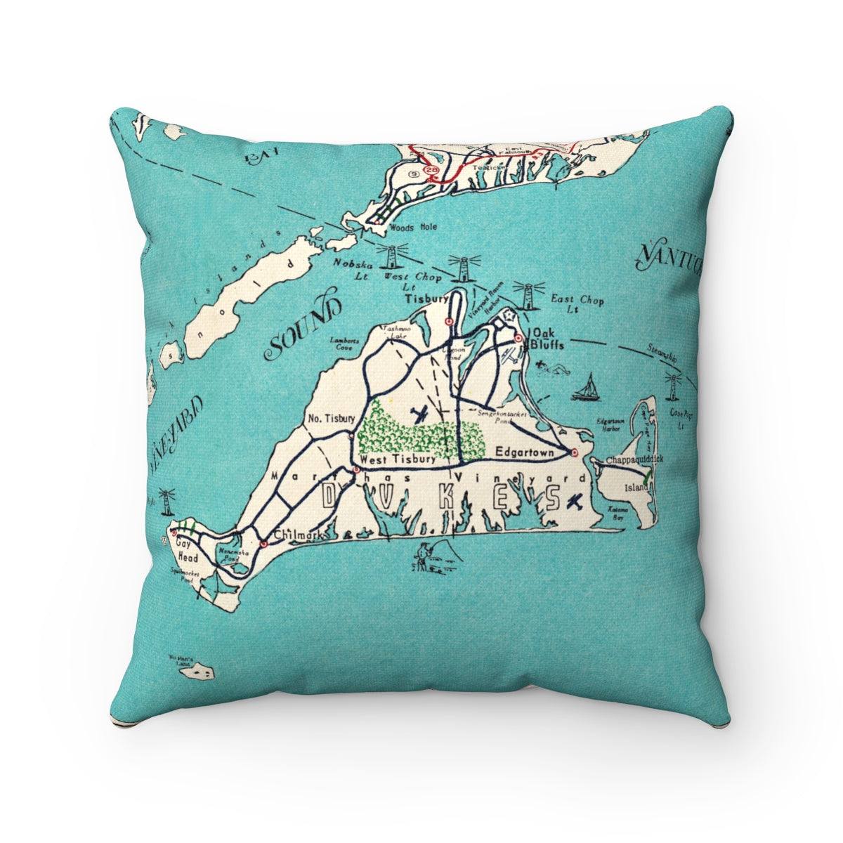 Marthas Vineyard Massachusetts vintage map pillow
