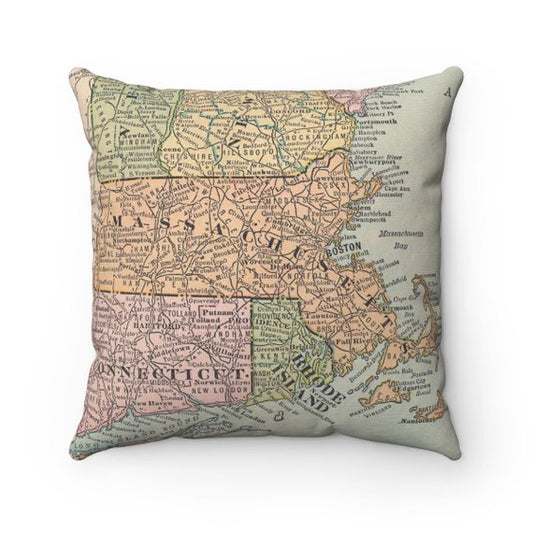 Massachusetts vintage map pillow