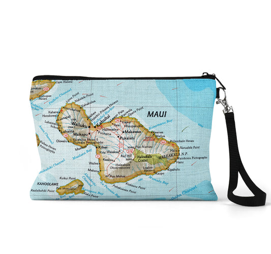 Maui Hawaii map wristlet travel pouch