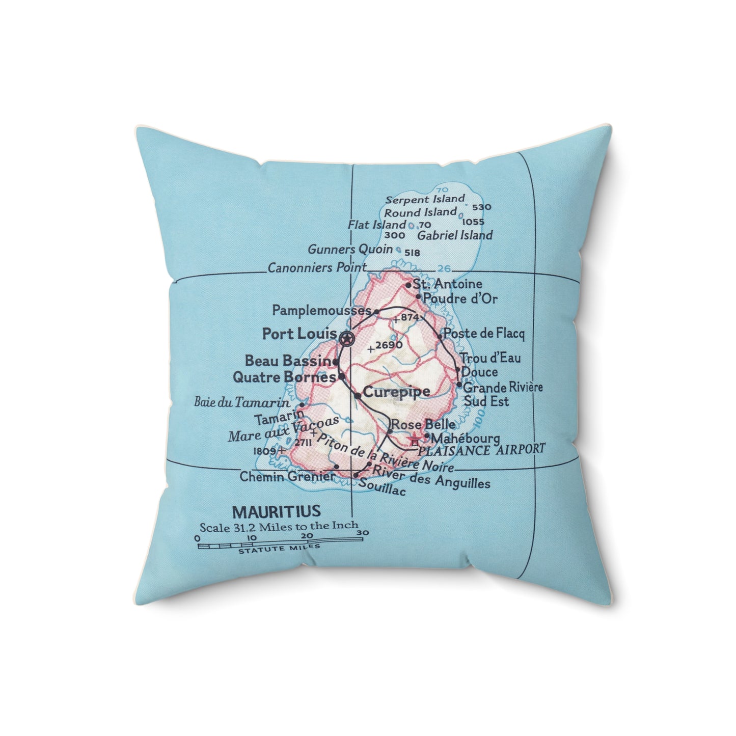 Mauritius vintage map pillow