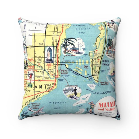 Miami Florida vintage map pillow
