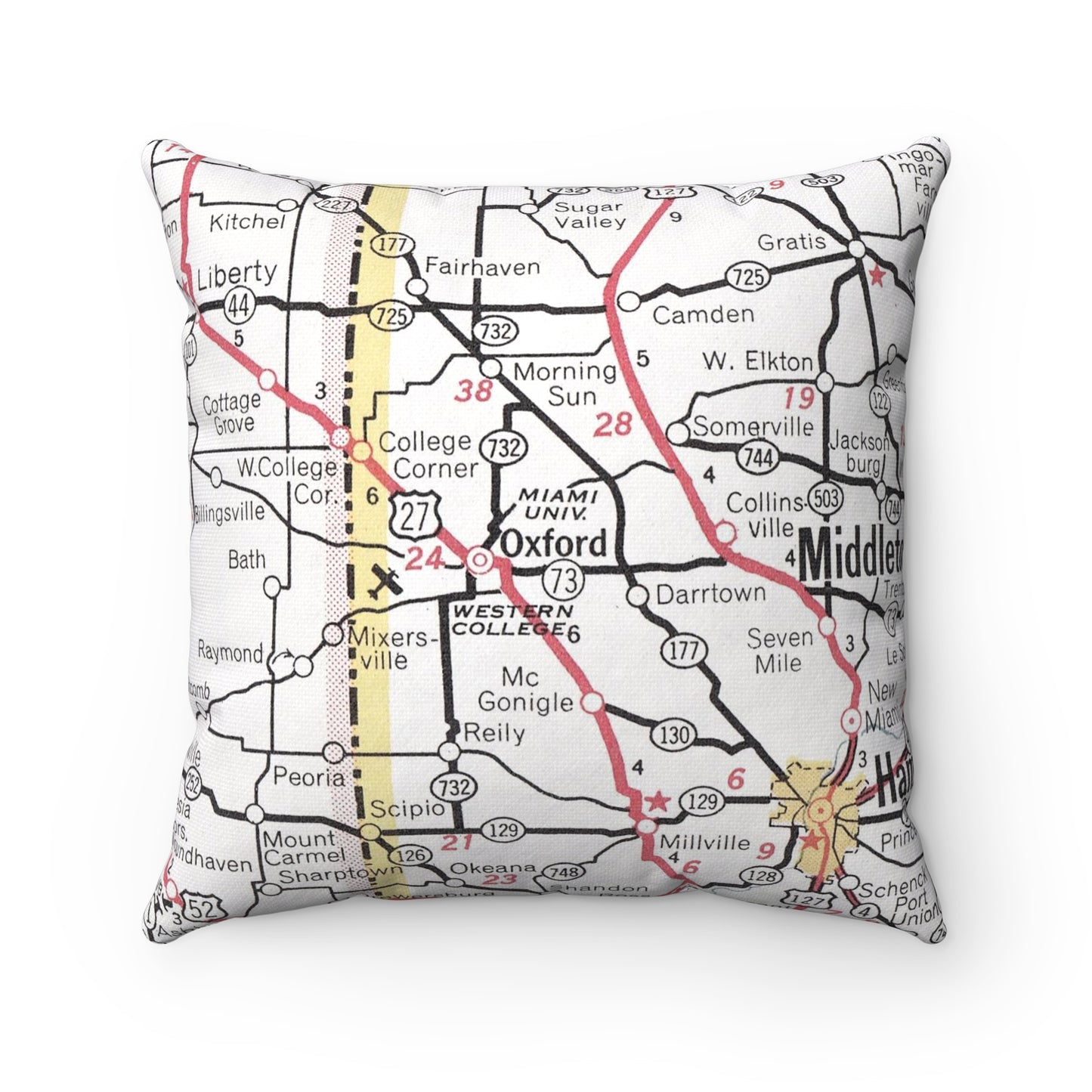 Miami University Ohio vintage map pillow