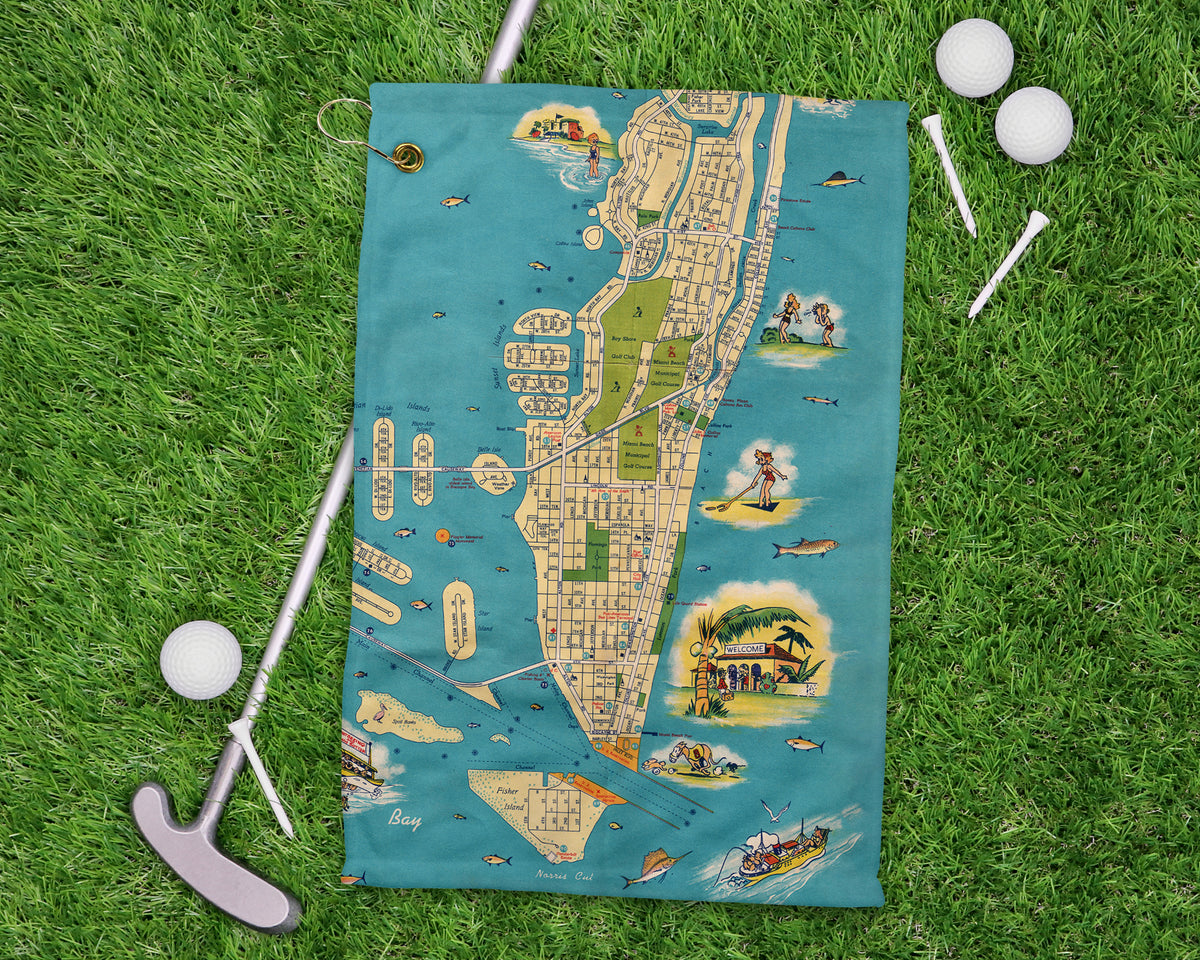Miami Beach Florida Vintage Map Golf Towel