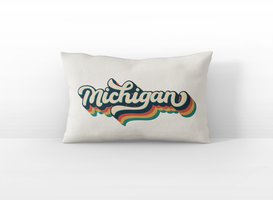 Michigan retro text lumbar pillow