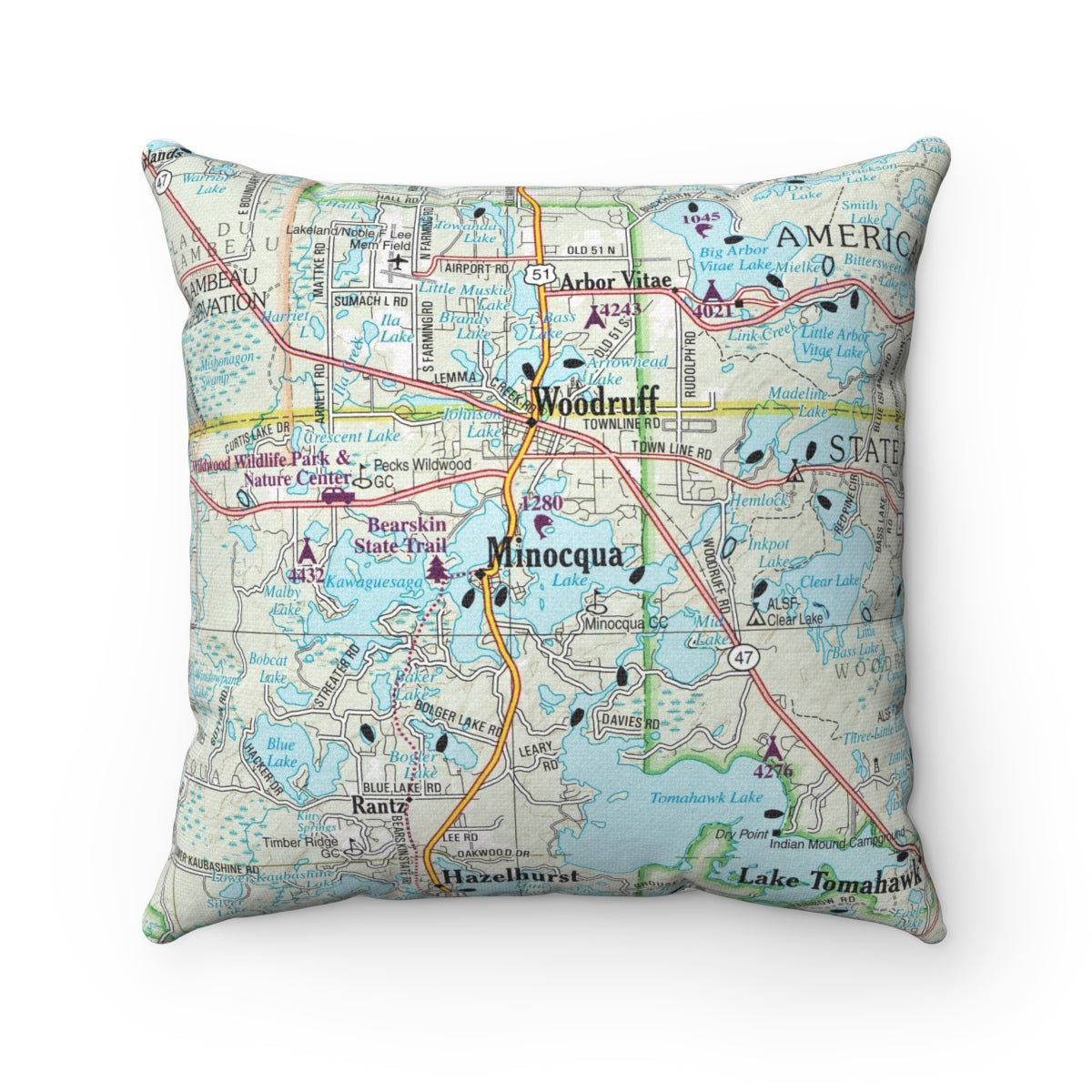 Minocqua Wisconsin vintage map pillow